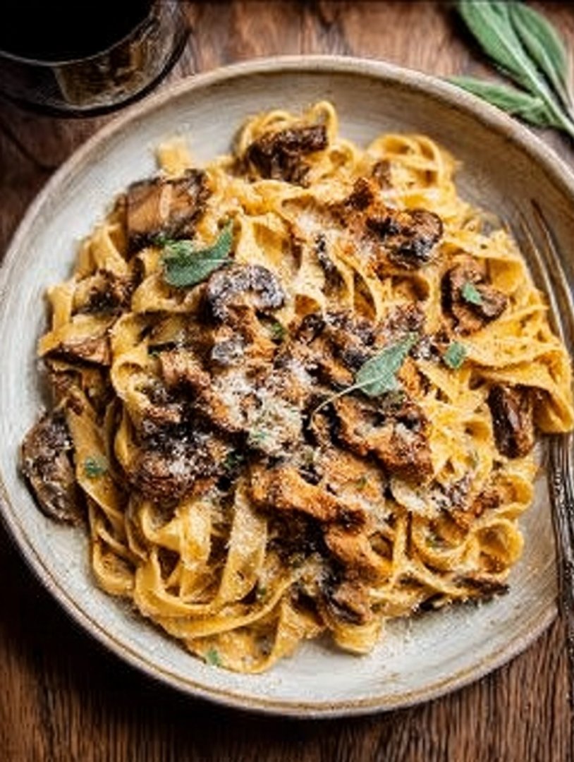 Pasta mit karamellisiertem Lauch und Pilzen auf Gruyère image 2