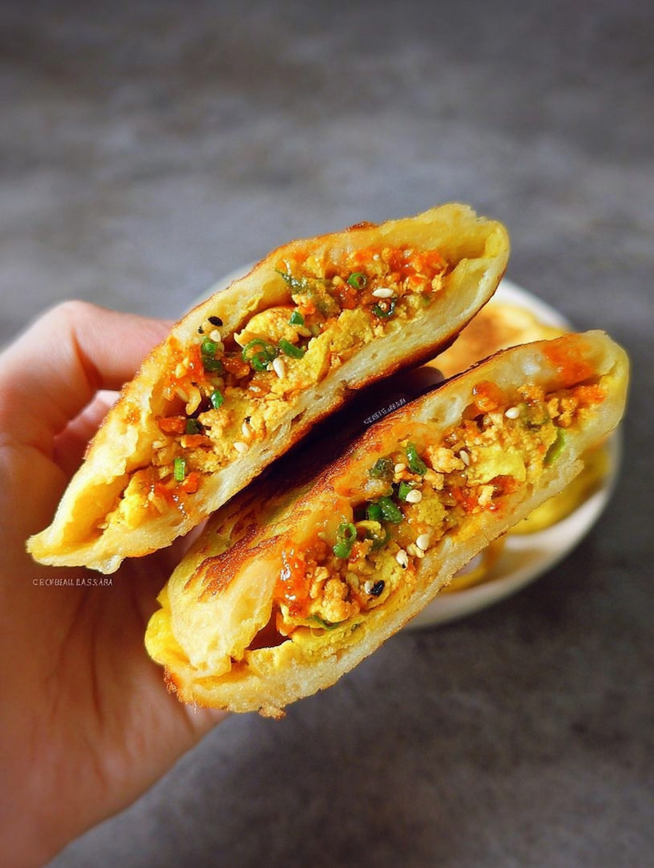 Herzhafte gefüllte Frühstückspfannkuchen nach chinesischer Art image 2