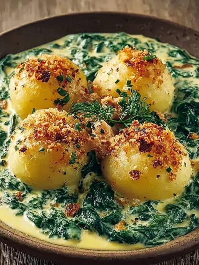 Kartoffelknödel mit Spinat-Käse-Soße image 2