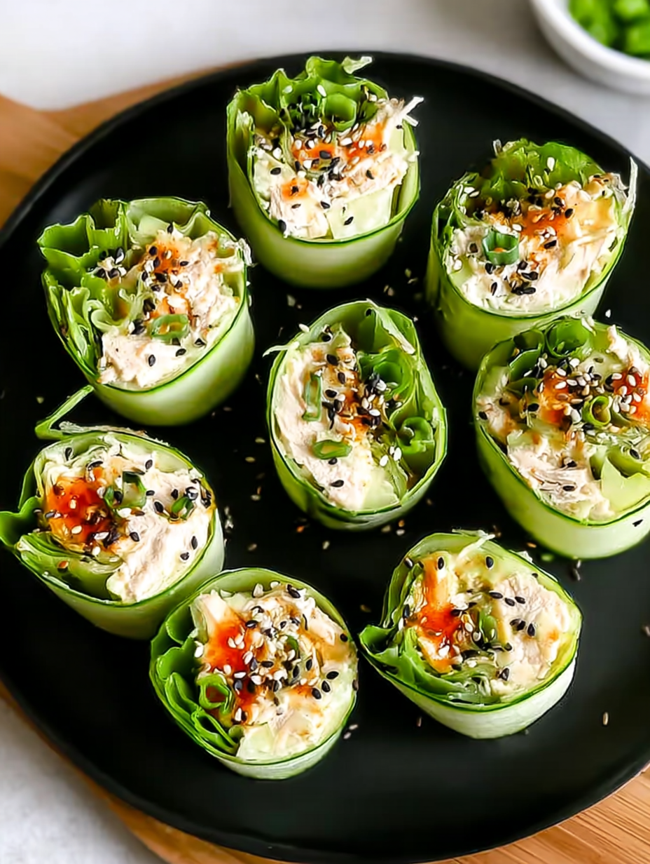 Knusprige Gurkenröllchen mit Hähnchensalat image 2