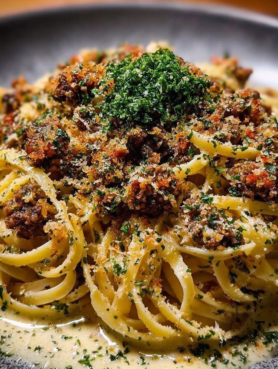 Cremige Parmesan-Rindfleisch-Linguine mit Knoblauchbuttersauce image 2