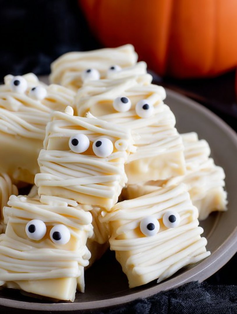 Einfaches Rezept für weiße Schokoladen-Mumien-Fudge für das Herbstfest image 2