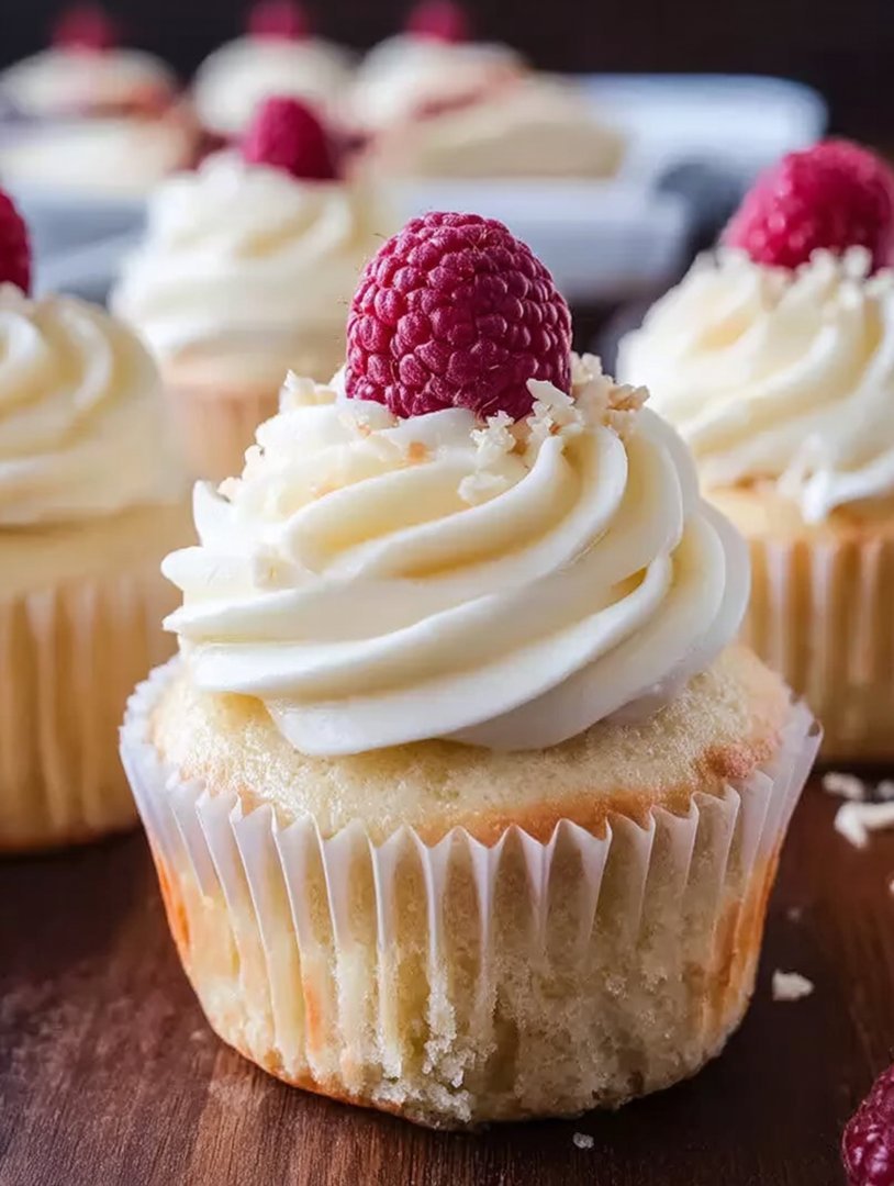 Mandel-Hochzeitstorten-Cupcakes mit Himbeerfüllung image 2