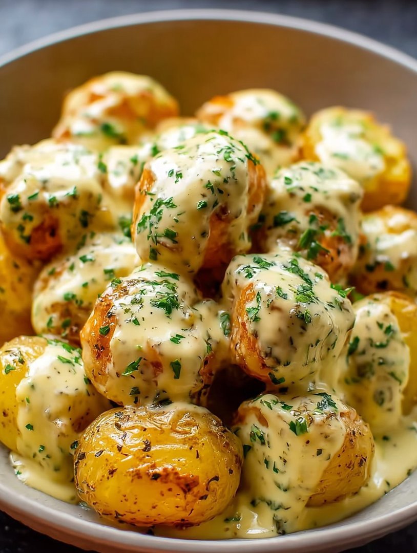 Cremige Knoblauchsauce und Babykartoffeln image 2